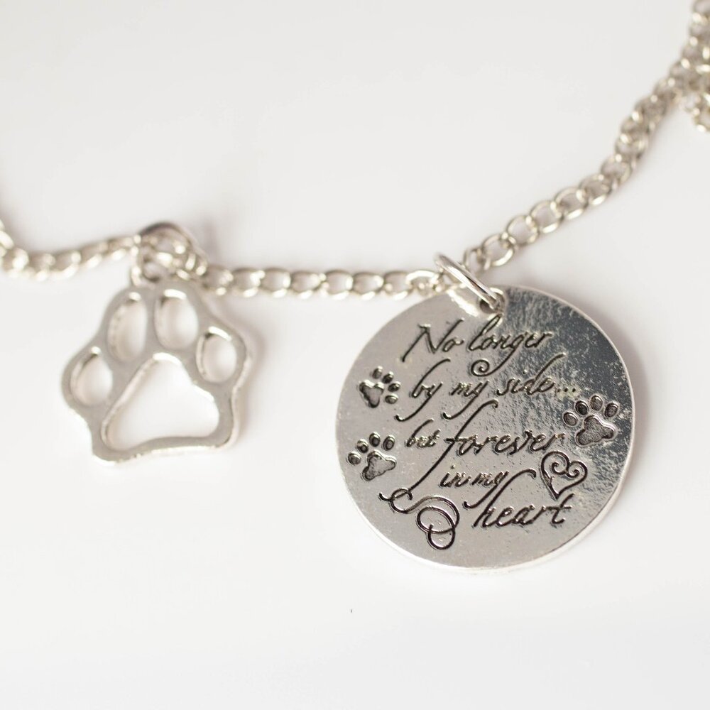 Handmade Pet Bereavement "Forever in Our Hearts" Paw Print Necklace, New
